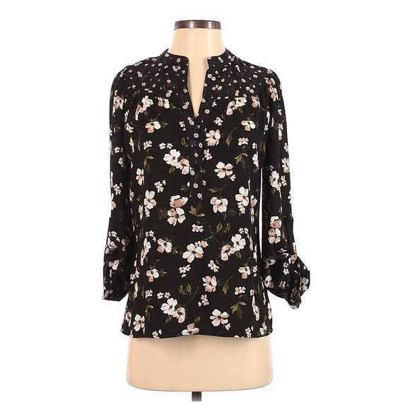 Ditsy Floral Cottagecore Henley Blouse NWT S Womens Chiffon Woven Peasant Boho - Picture 1 of 11